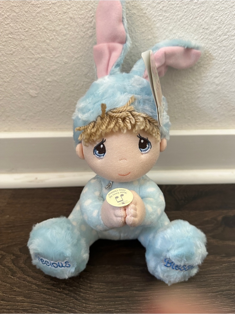 Prayer Boy Bunny Musical Plush Aurora Plush 9.5" Blue Precious Blessings new